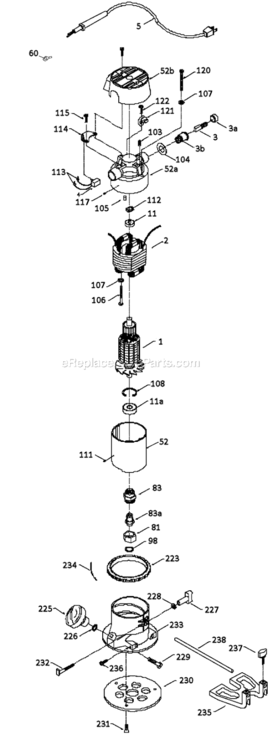 Page A Diagram and Parts List for 6702 Type 1 Porter Cable Router
